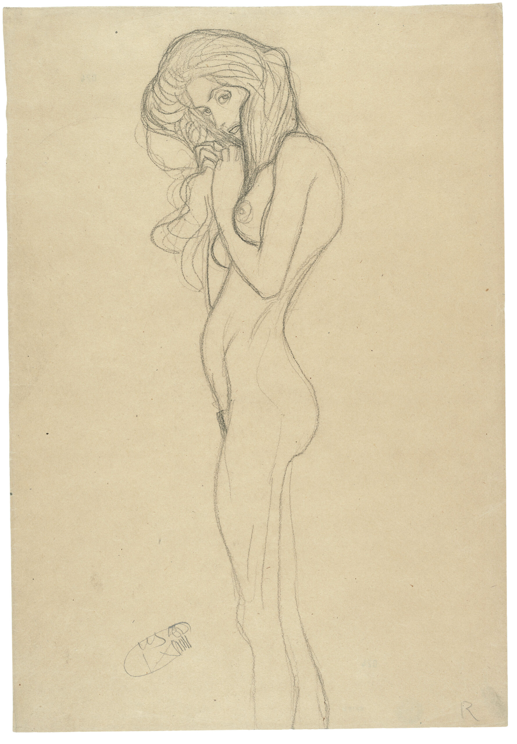 Gustav Klimt, Standing female nude, 1901, Pencil, black chalk, packing paper, The Albertina Museum, Vienna, The Batliner Collection, Exhibition, the Royal Academy of Arts, London, the Albertina Museum, Vienna