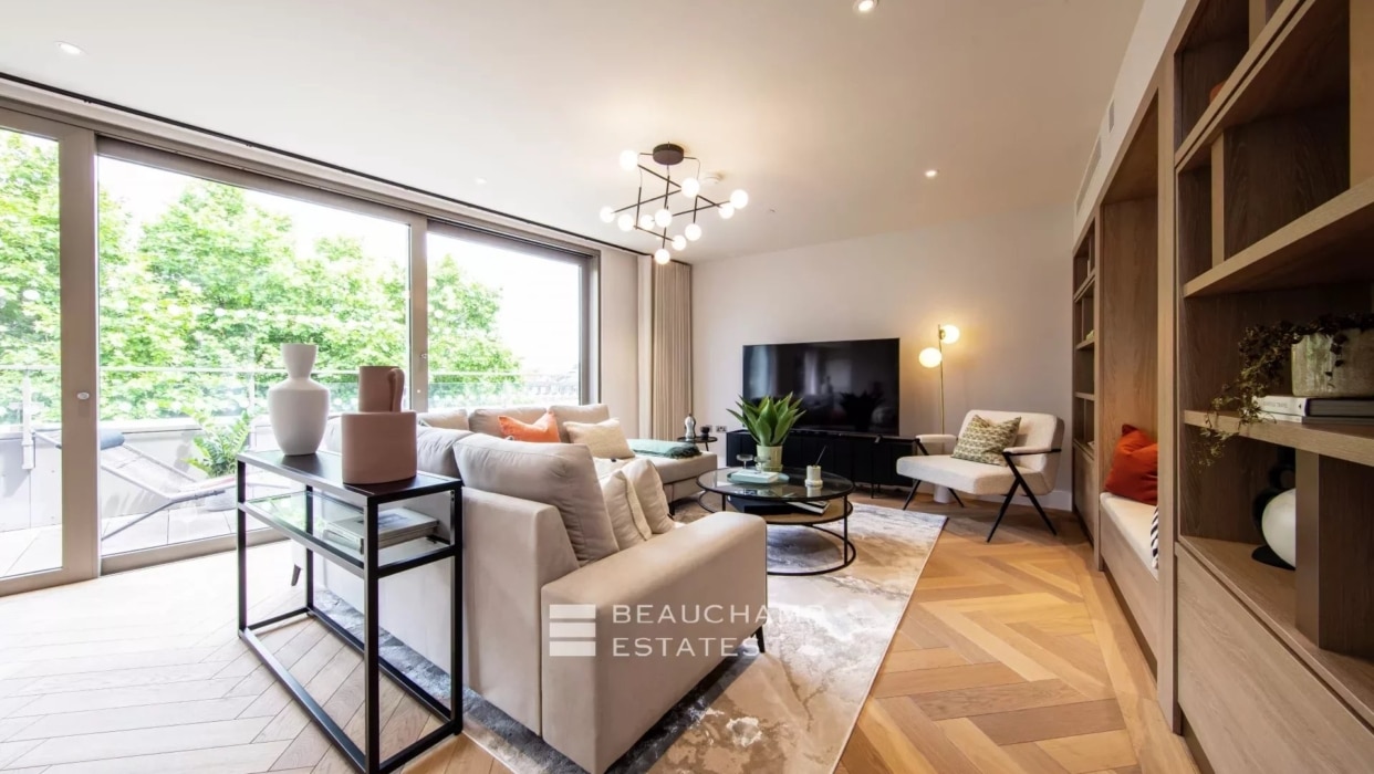 A beautifully bright three-bedroom penthouse apartment with city views in a brand new development in the heart of Westminster. 2024