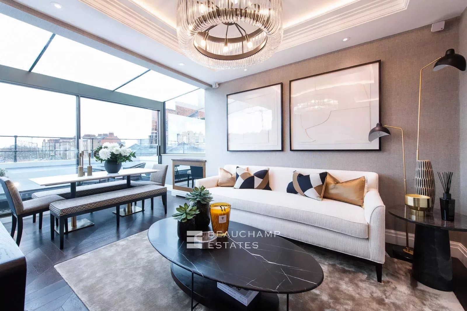 Two-bedroom apartment with a conservatory and private terrace providing spectacular views over Kensington. 2024